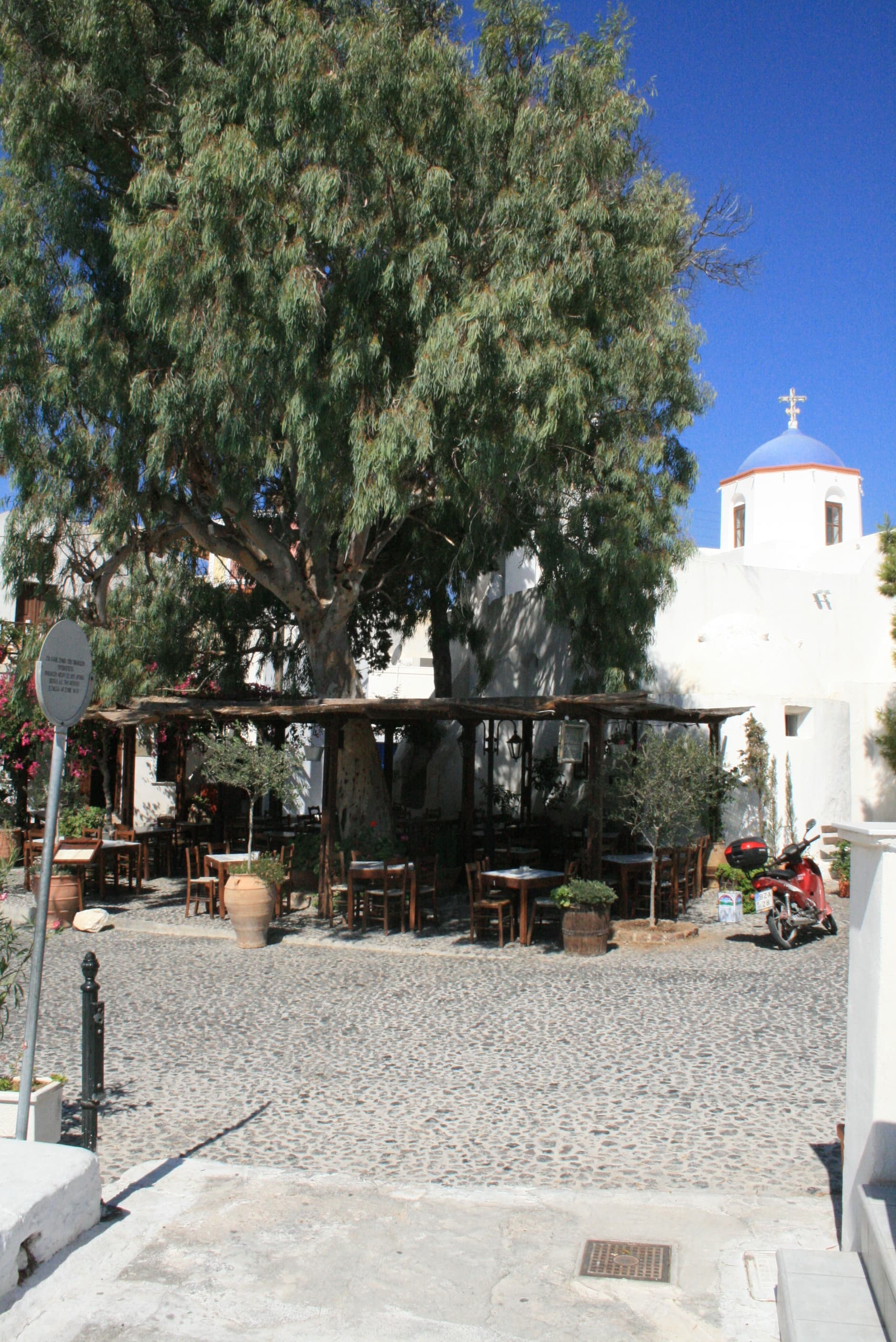 Traditional old houses and village lanes in Megalochori Santorini